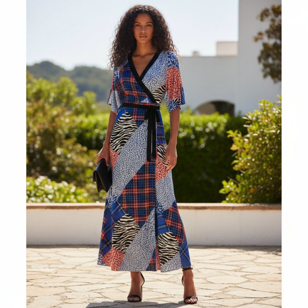Mixed Print Maxi Dress w/ Shoulder Slits - Picture 5 of 6